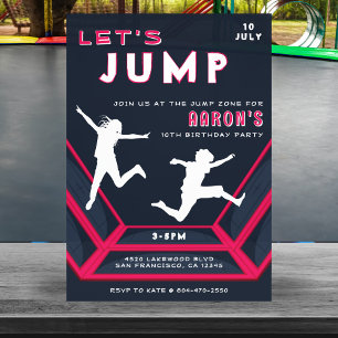 Trampoline Park Let's Jump Red Birthday Party Invitation