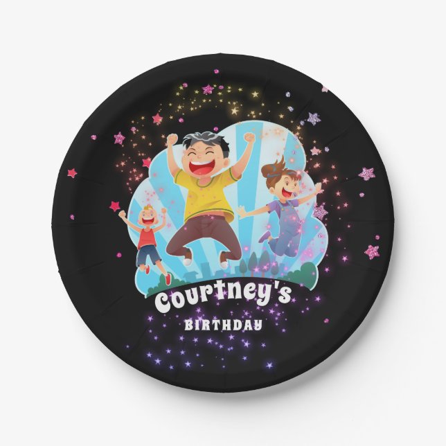 Trampoline Party Jump Kids Birthday Stars Paper Plate (Front)