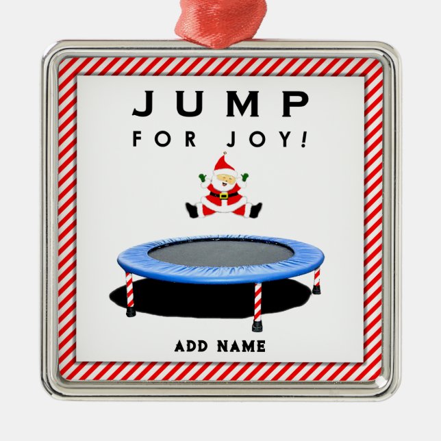 Trampolining Santa Christmas Metal Ornament (Front)