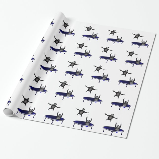 trampolining sloths wrapping paper (Unrolled)