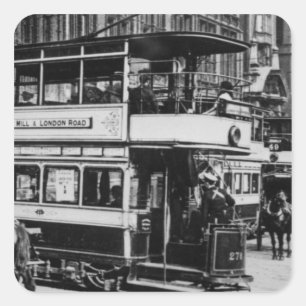 Trams in Manchester, c.1900 Square Sticker