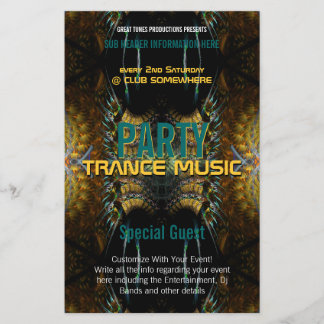 Trance Fractal Gold Feathers Party Flyer