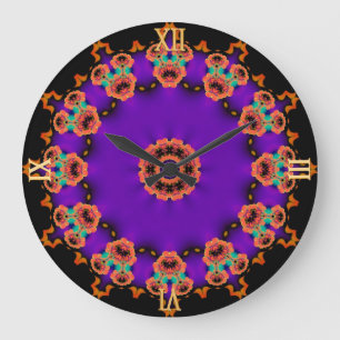 Trance Time : Purple Orange Psychedelic Wall Clock