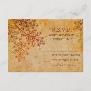 Tranished Lacy Leaves Fall Wedding RSVP Card
