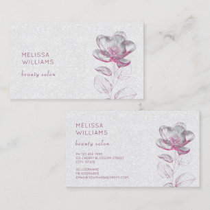 Tranparent Pink Shiny Metallic Flower Business Card
