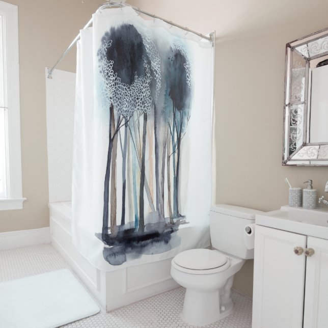 Tranquil Abstract Trees Shower Curtain (In Situ)