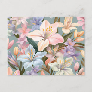 Tranquil Alstroemeria Flowers in Pastel Tones Postcard
