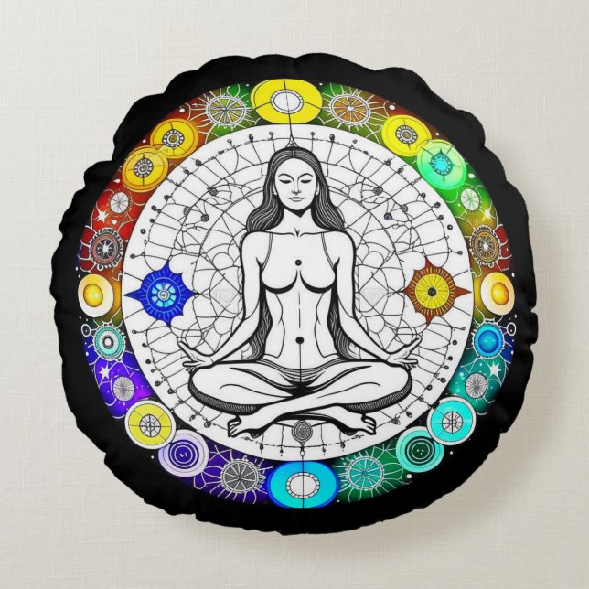 Tranquil and Serene Peaceful Meditation Round Cushion (Front)