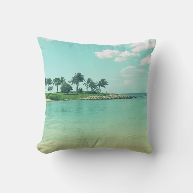 Tranquil and Serene Turquoise Beach in Hawaii Cushion (Front)