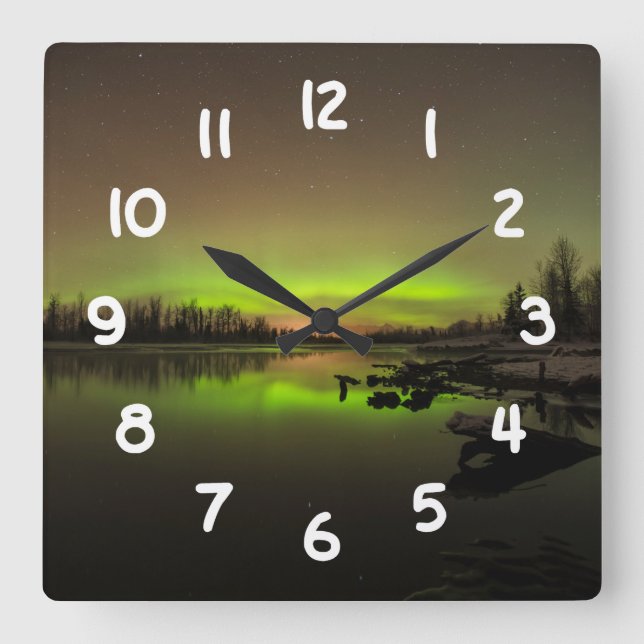 Tranquil Aurora Square Wall Clock (Front)