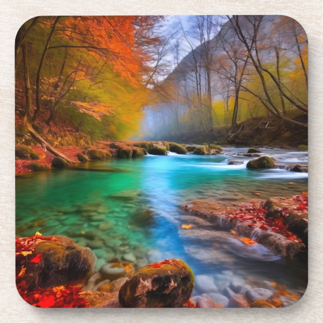 Tranquil Autumn River Landscape  Coaster (Front)