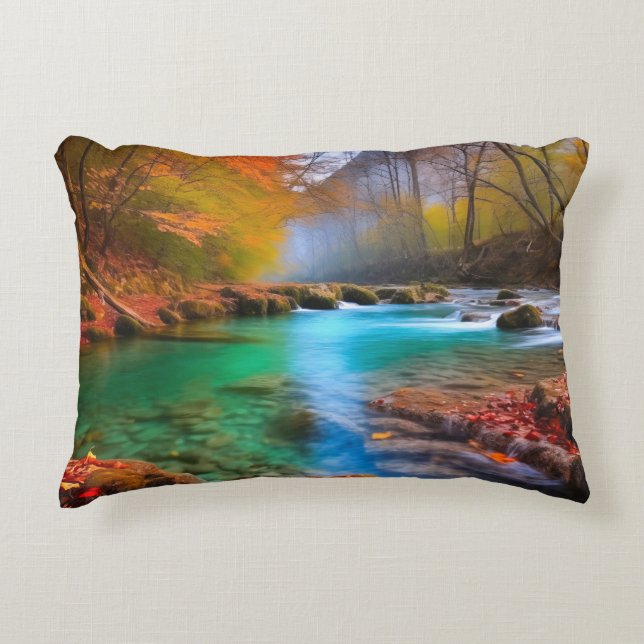 Tranquil Autumn River Landscape  Decorative Cushion (Front)