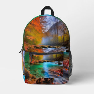 Tranquil Autumn River Landscape  Printed Backpack