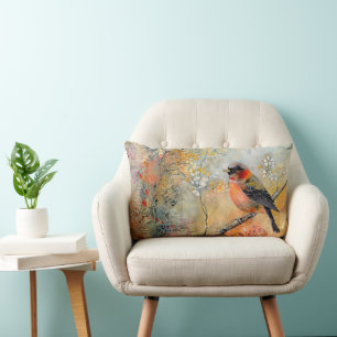 Tranquil Autumn Robin Lumbar Throw Pillow