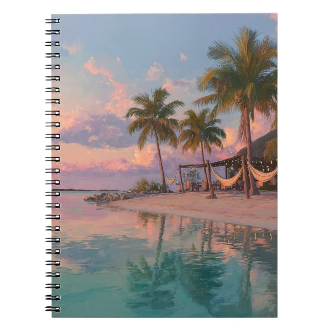 Tranquil Beach Hammocks Sunset Reflection Art Note Notebook (Front)