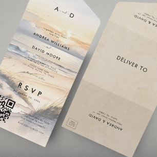 Tranquil Beach Sunset Boho Destination Wedding All In One Invitation