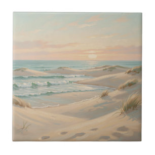 Tranquil Beach Sunset Dunes Ocean Waves Coastal Ceramic Tile