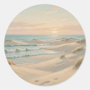 Tranquil Beach Sunset Dunes Ocean Waves Coastal Classic Round Sticker