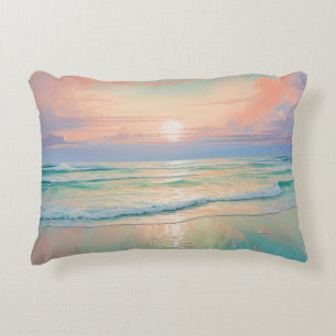Tranquil beach sunset landscape decorative cushion