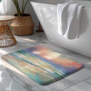Tranquil beach sunset, nature landscape bath mat