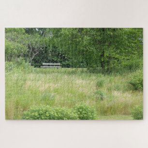 Tranquil bench in the New Jersey Meadowlands Jigsaw Puzzle