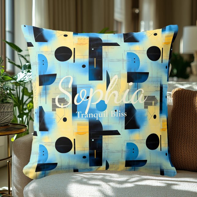 Tranquil Bliss – Blue & Cream Geometric Accent Cushion (Creator Uploaded)