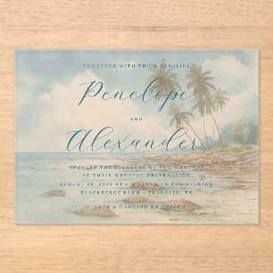 Tranquil Blue Beach Scene Acrylic Invitations