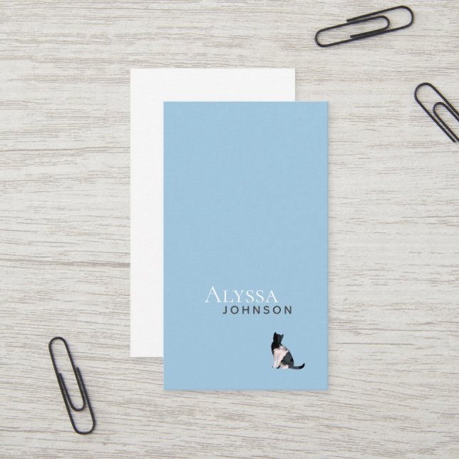 Tranquil Blue Calico Cloud Cat Minimal Business Card (Front/Back In Situ)