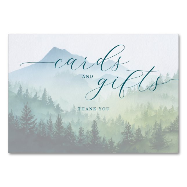 Tranquil Blue Green Watercolor Forest Table Number (Front)