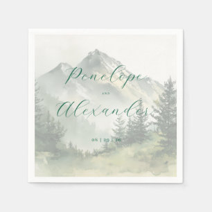 Tranquil Blue-Green Watercolor Mountain Landscape Napkin