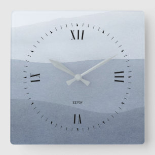 Tranquil Blue-Grey Fade Abstract Landscape Square Wall Clock