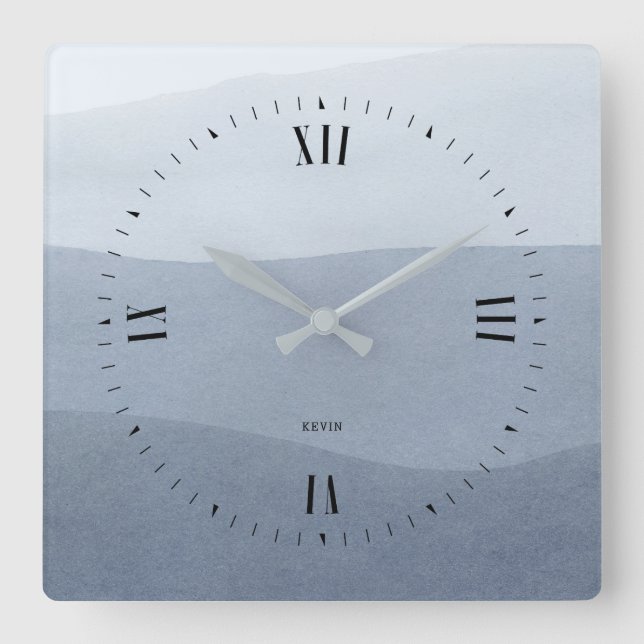 Tranquil Blue-Grey Fade Abstract Landscape Square Wall Clock (Front)