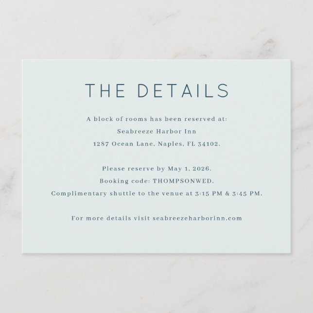 Tranquil Blue Minimalist Details Enclosure Card (Front)