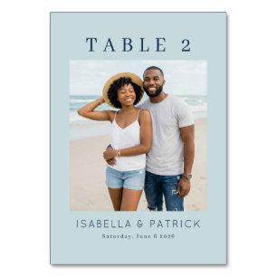 Tranquil Blue Minimalist Photo Table Number