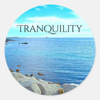 Tranquil Blue Sea Photo with Azure Sky Classic Round Sticker