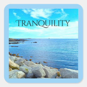 Tranquil Blue Sea Photo with Azure Sky Square Sticker