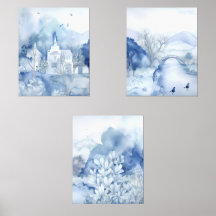 Tranquil Blue Village – Boho Landscape