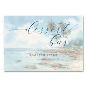 Tranquil Blue Watercolor Beach Scene Table Number