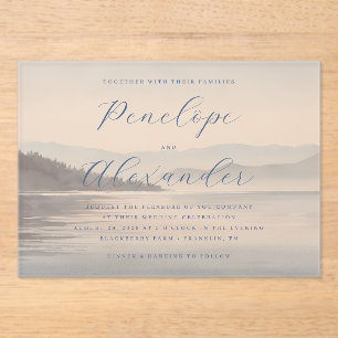 Tranquil Blue Watercolor Landscape Acrylic Invitations