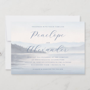 Tranquil Blue Watercolor Mountains Invitation