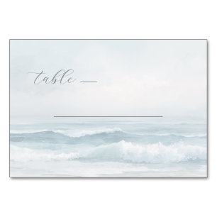 Tranquil Blue Watercolor Waves Table Number