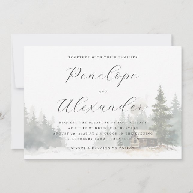 Tranquil Blue Watercolor Winter Scene Invitation (Front)