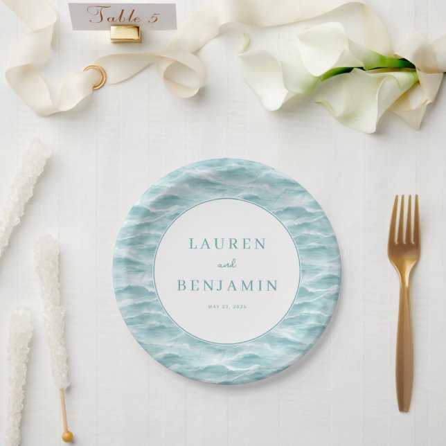 Tranquil Blue Wave Ocean Paper Plate (Wedding)