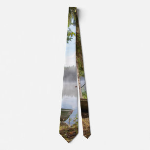 Tranquil boat by the lake scene tie