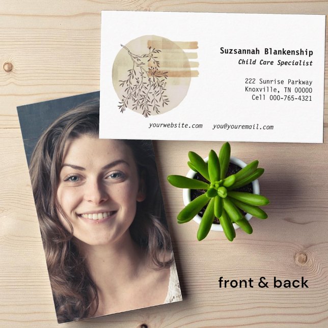 Tranquil Boho Art Front Custom Photo Back Business Card (business card template front & custom photo back)