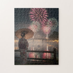 Tranquil Colors – A Yukata Girl and Fireworks Jigsaw Puzzle