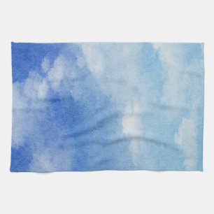 Tranquil Custom Sky Dreams Watercolor Blue & White Tea Towel