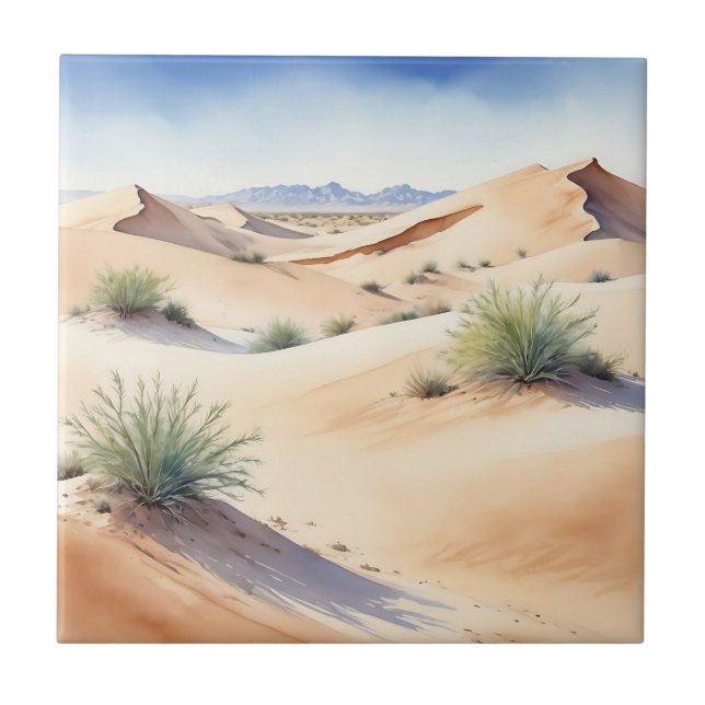 Tranquil Desert Landscape with Soft Dunes Ceramic Tile (Front)