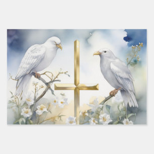 Tranquil Doves and Crosses Gift Wrap