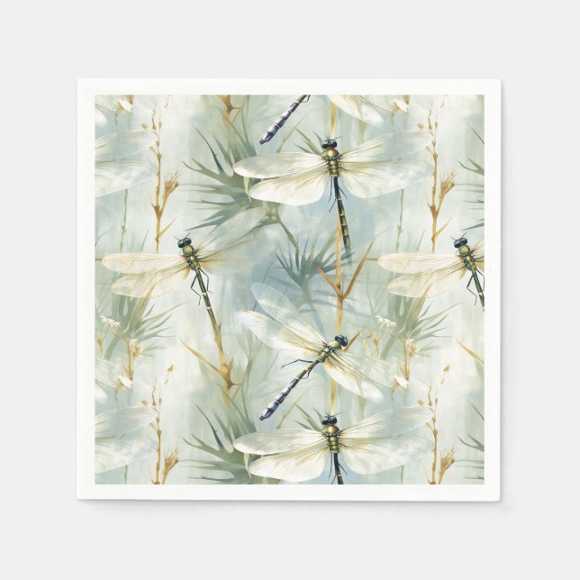 Tranquil Dragonfly Watercolour-style Paper Napkin (Front)
